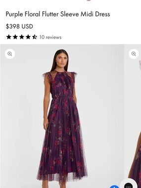 MAC DUGGAL Purple Floral Flutter Sleeve Dress